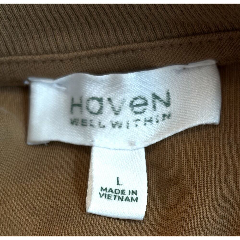 Haven Well Within Midi Dress Lg Interlock Cap Sleeve Belted Granola Minimalist - Picture 7 of 7